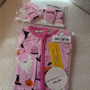 Little Sleepies Pink Halloween Footie and Headband Set